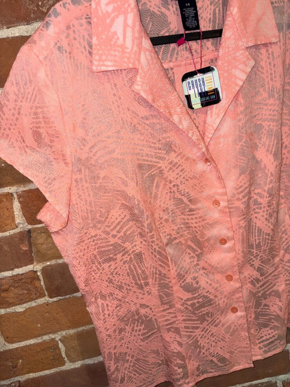 Vintage Pink Abstract Sheer Button Up Blouse